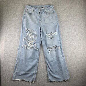 American Eagle Wide Leg Jeans Womens 10 Short Blue Light Wash Super High-Rise